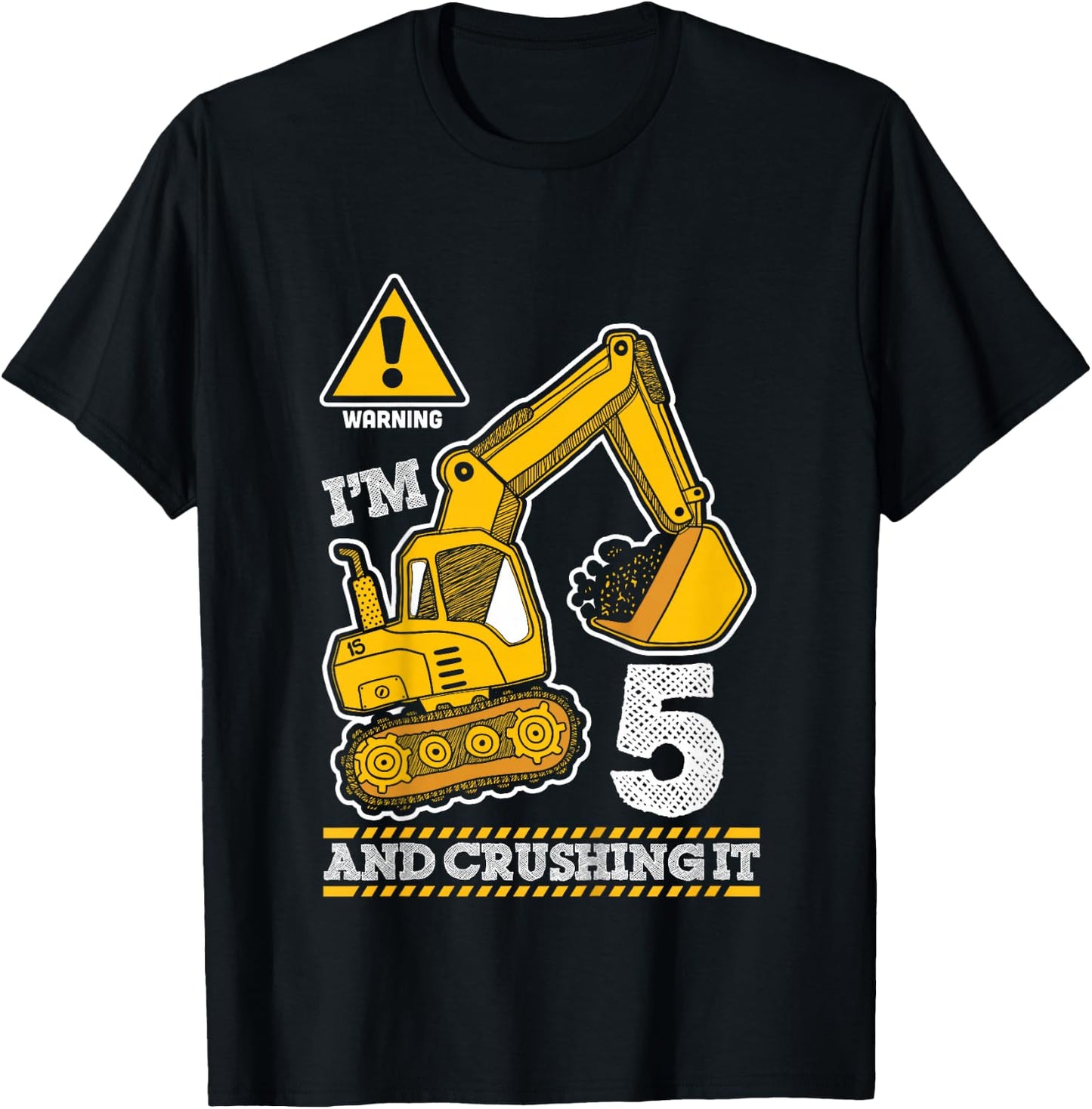 Construction Truck 5th Birthday 5 Years Old Digger Builder T-Shirt - T-Shirt | Black