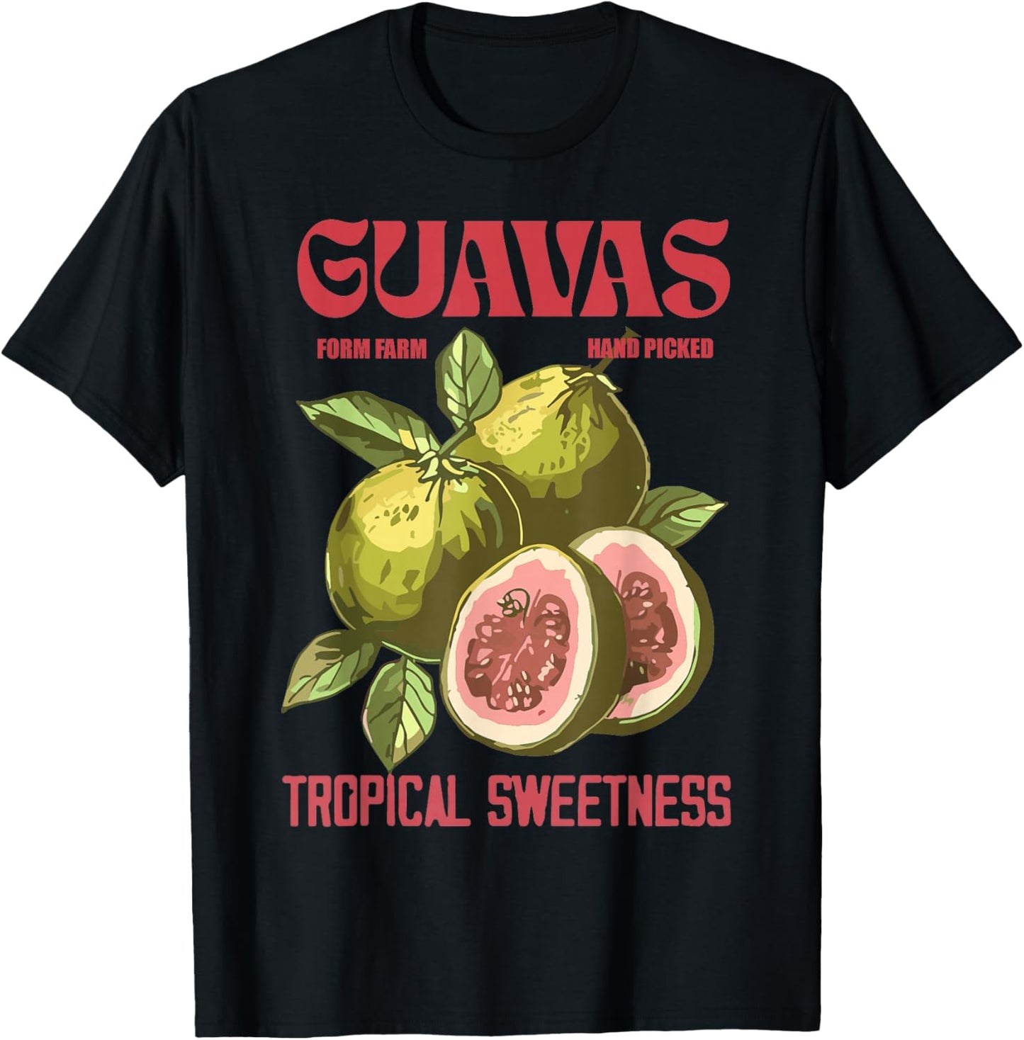Vintage Guava Art Retro Fruit Label Graphic T-Shirt - T-Shirt | Black