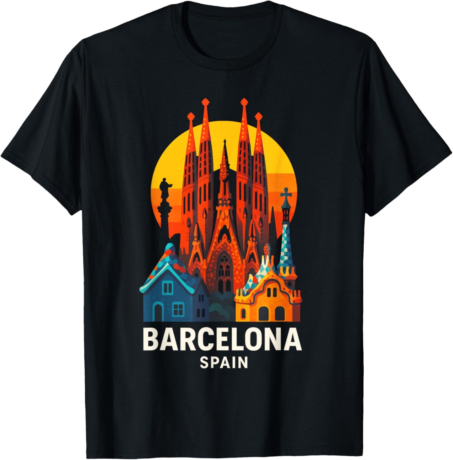 Barcelona - Vintage Spain Souvenir Travel Art T-Shirt - T-Shirt | Black