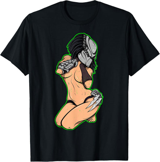 Predator Alien Hunter Pinup Girl T-Shirt - T-Shirt | Black