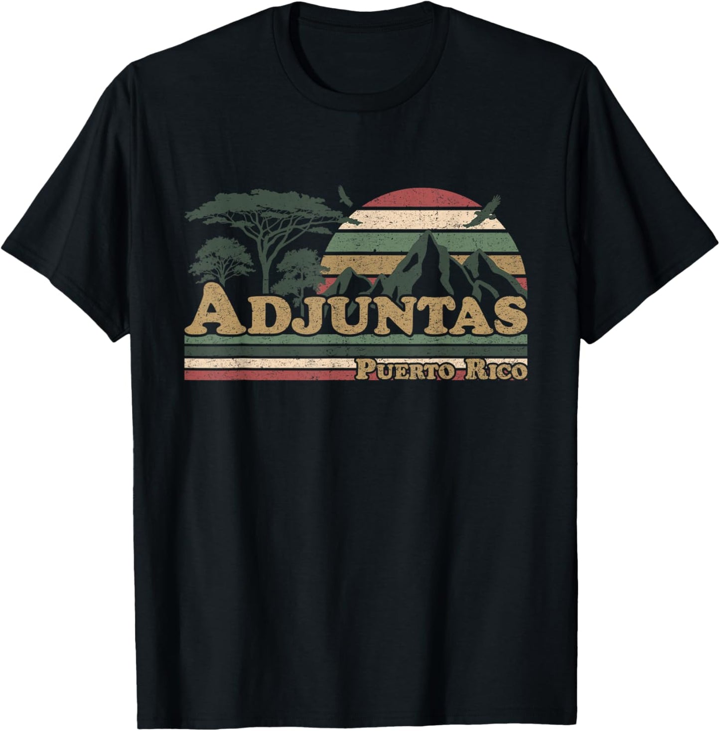 Adjuntas Puerto Rico Mountains Retro Sunset Puerto Rican T-Shirt - T-Shirt | Black