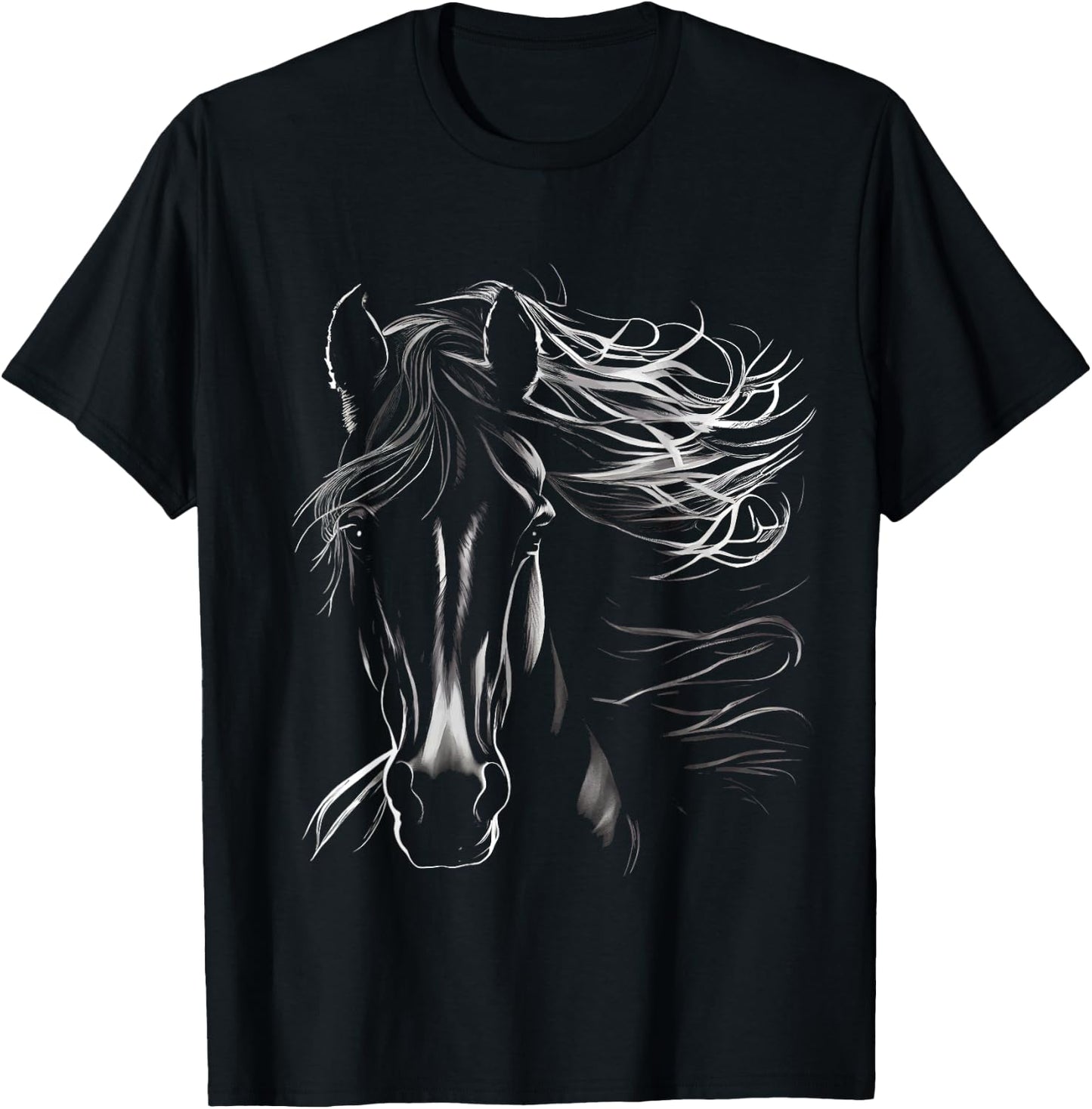 Majestic Black Horse With Flowing Mane T-Shirt - T-Shirt | Black