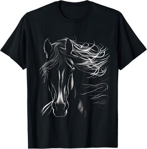 Majestic Black Horse With Flowing Mane T-Shirt - T-Shirt | Black