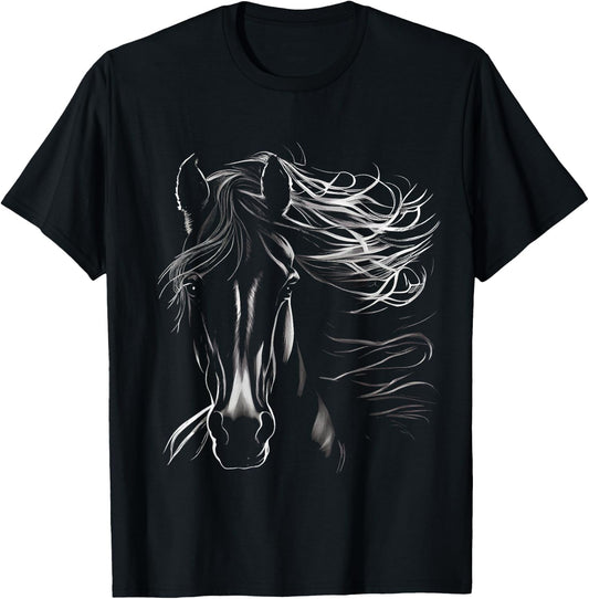Majestic Black Horse With Flowing Mane T-Shirt - T-Shirt | Black