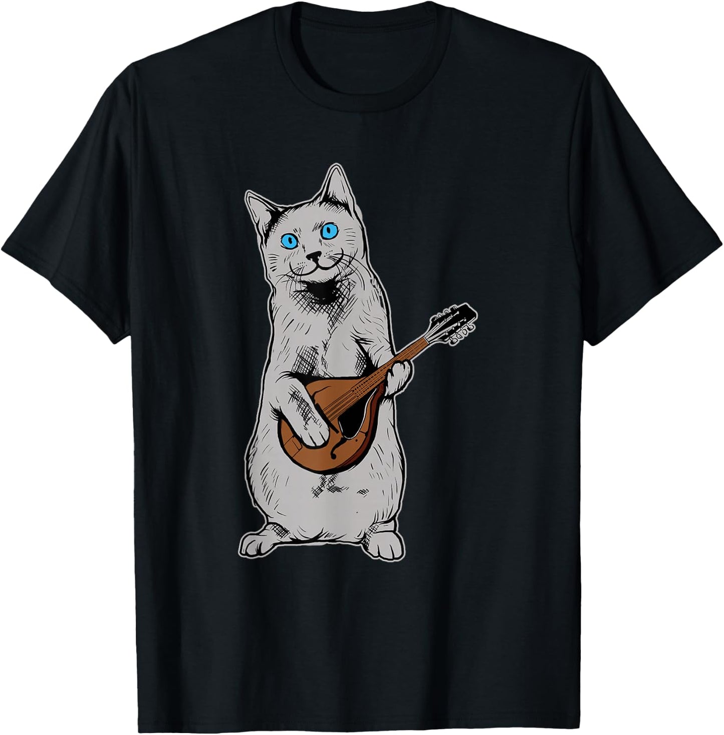 Musician Cat Playing Mandolin Bluegrass T-Shirt - T-Shirt | Black