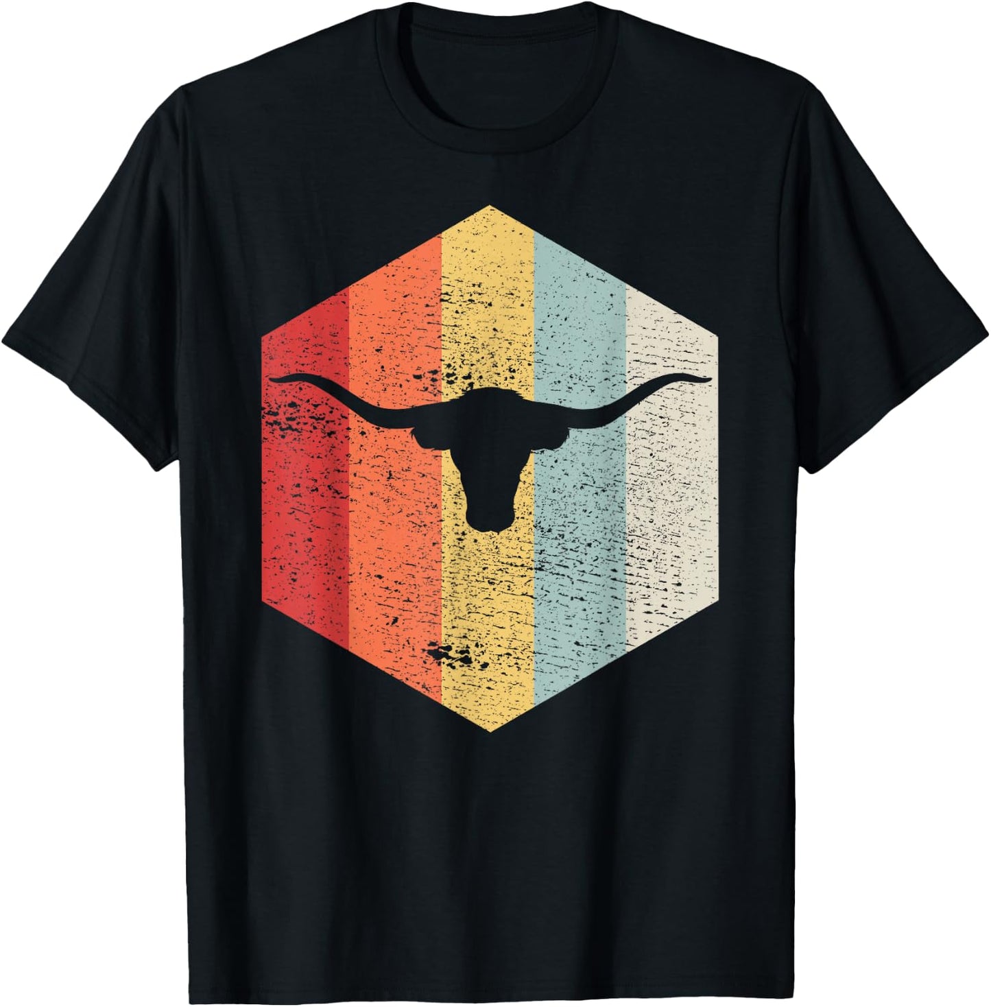 Vintage Retro Texas Bull Longhorns Distressed T-Shirt - T-Shirt | Black
