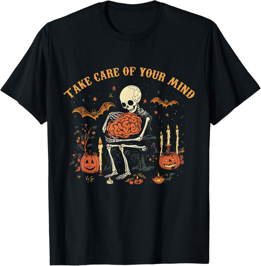Take Care Of Your Mind, Mental Health Feeling Halloween T-Shirt - T-Shirt | Black