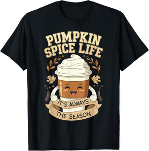 Pumpkin Spice Life Latte Fall Season Fun Coffee Lover T-Shirt - T-Shirt | Black