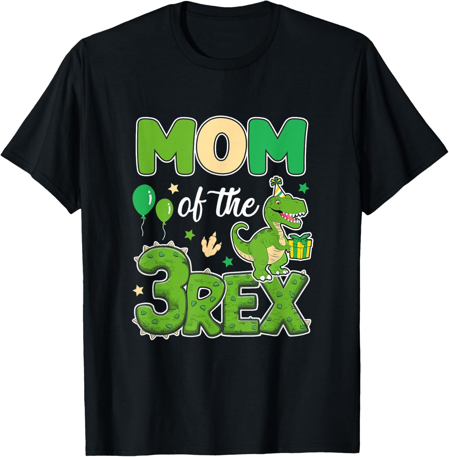 Mom Of The Three Rex Birthday Dinosaur Family Matching T-Shirt - T-Shirt | Black