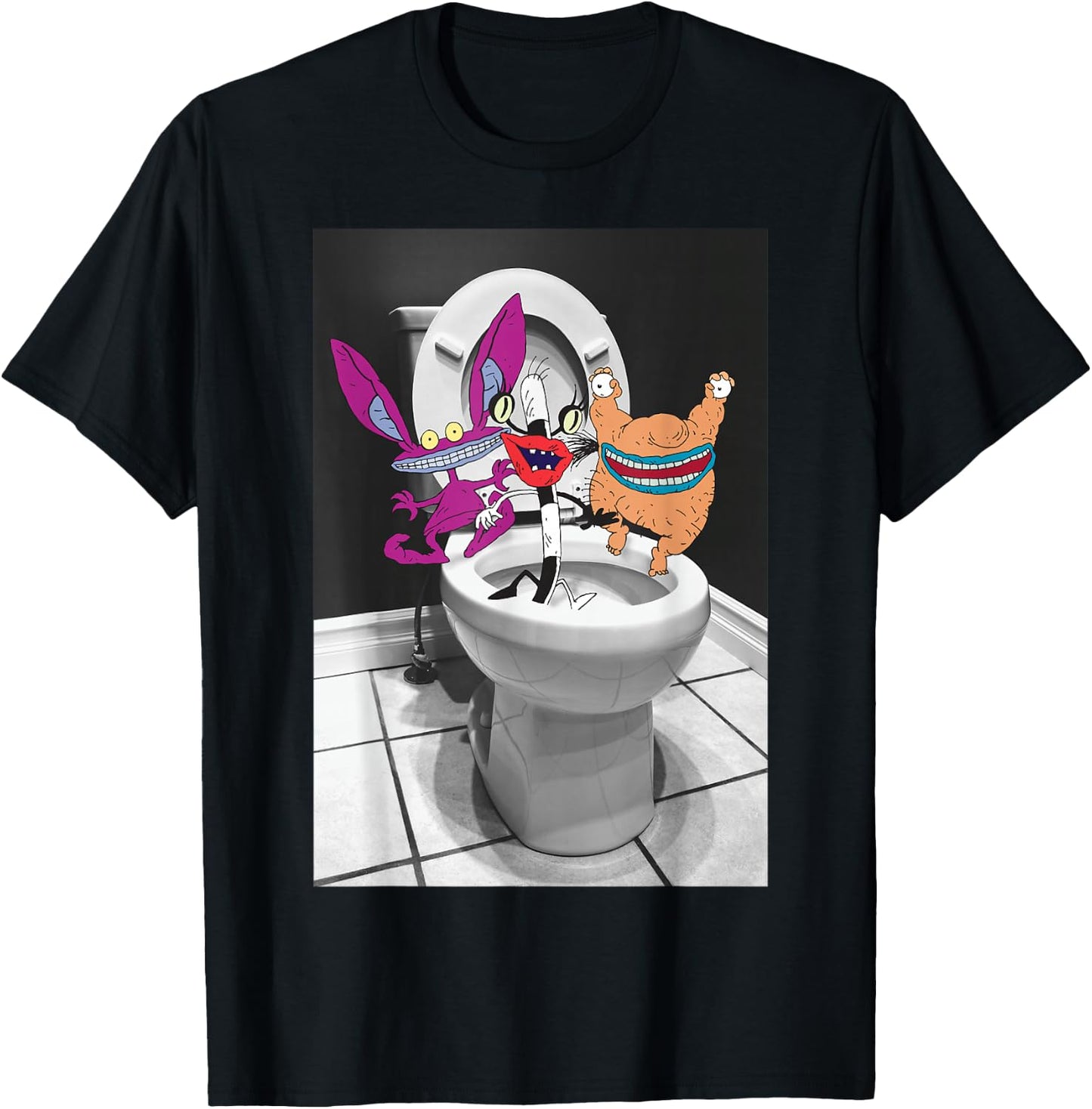 Nickelodeon AAAHH! Real Monsters In Toilet T-Shirt - T-Shirt | Black