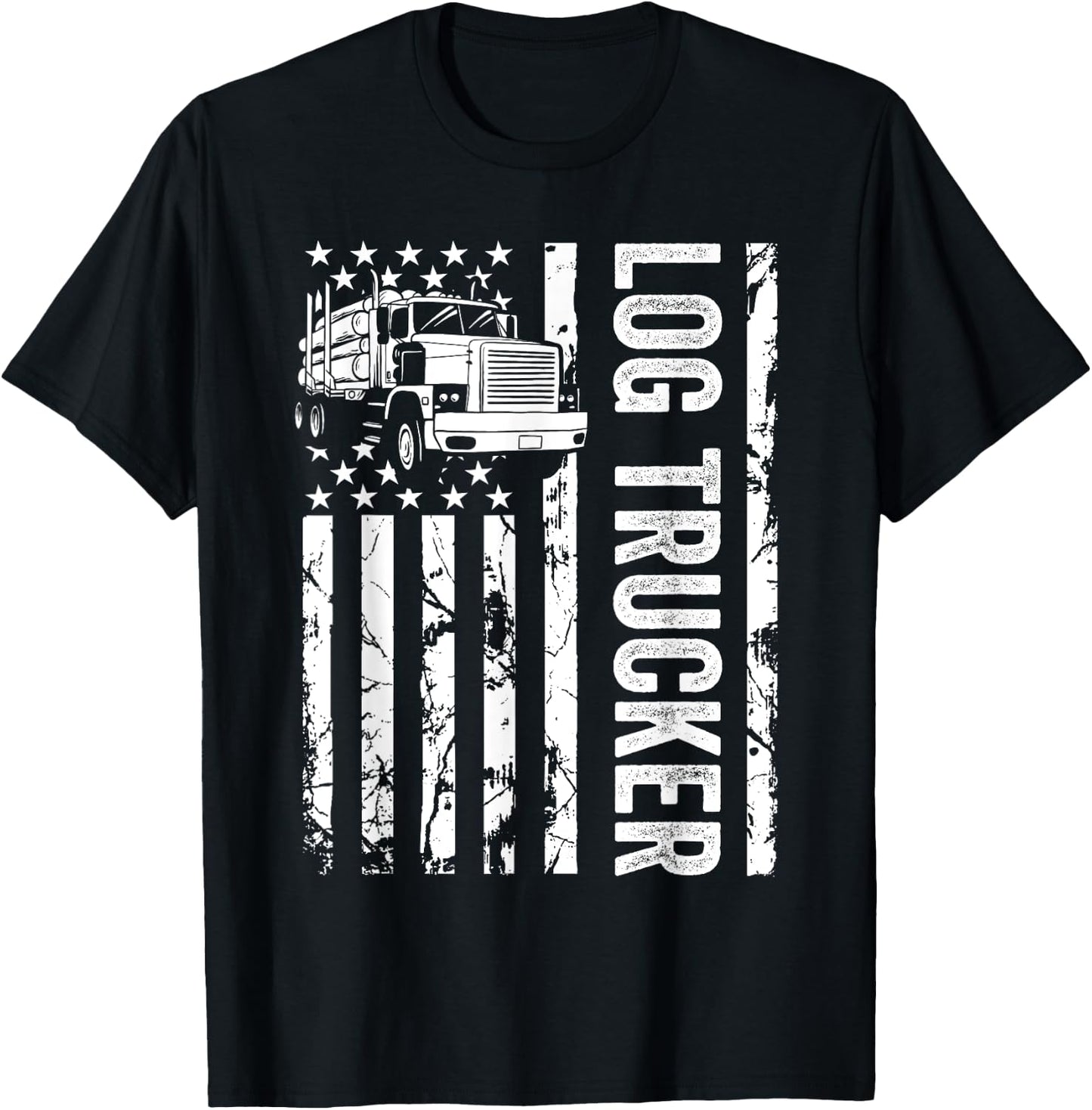 Log Trucker USA Flag Funny Logger Logging Birthday Men T-Shirt - T-Shirt | Black