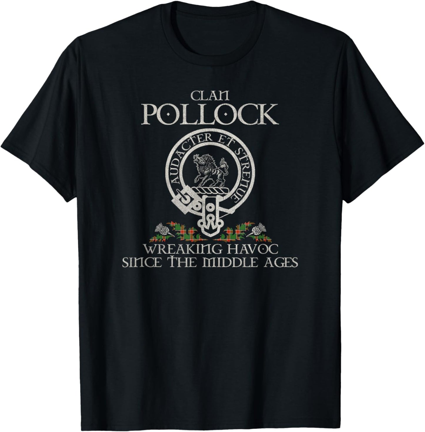 Clan Pollock Crest, Surname, Scottish Heritage Vintage T-Shirt - T-Shirt | Black