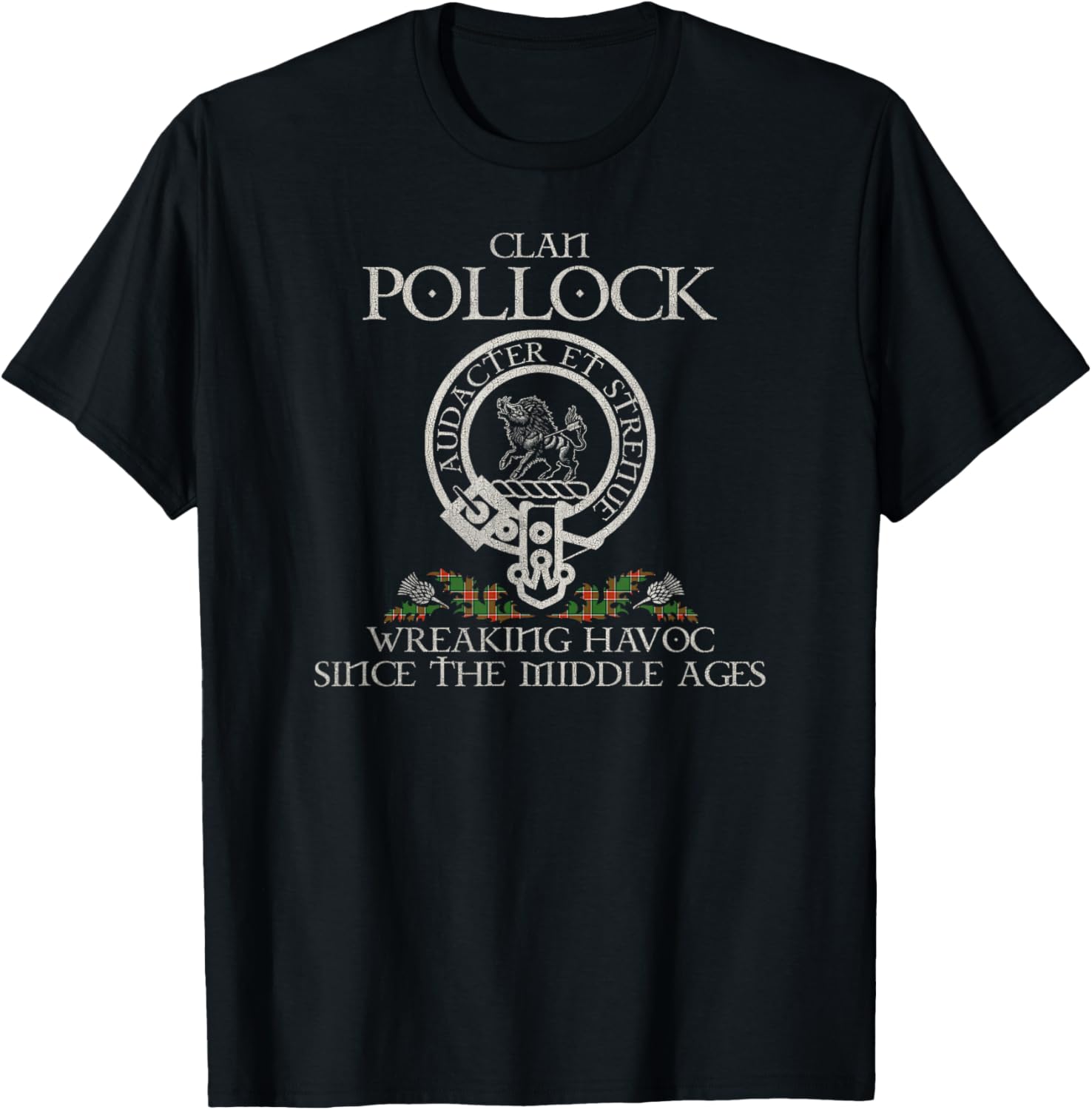Clan Pollock Crest, Surname, Scottish Heritage Vintage T-Shirt - T-Shirt | Black