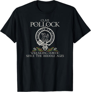 Clan Pollock Crest, Surname, Scottish Heritage Vintage T-Shirt - T-Shirt | Black