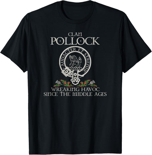 Clan Pollock Crest, Surname, Scottish Heritage Vintage T-Shirt - T-Shirt | Black
