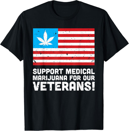 Marijuana Veteran USA Flag Gift those with PTSD T-Shirt - T-Shirt | Black