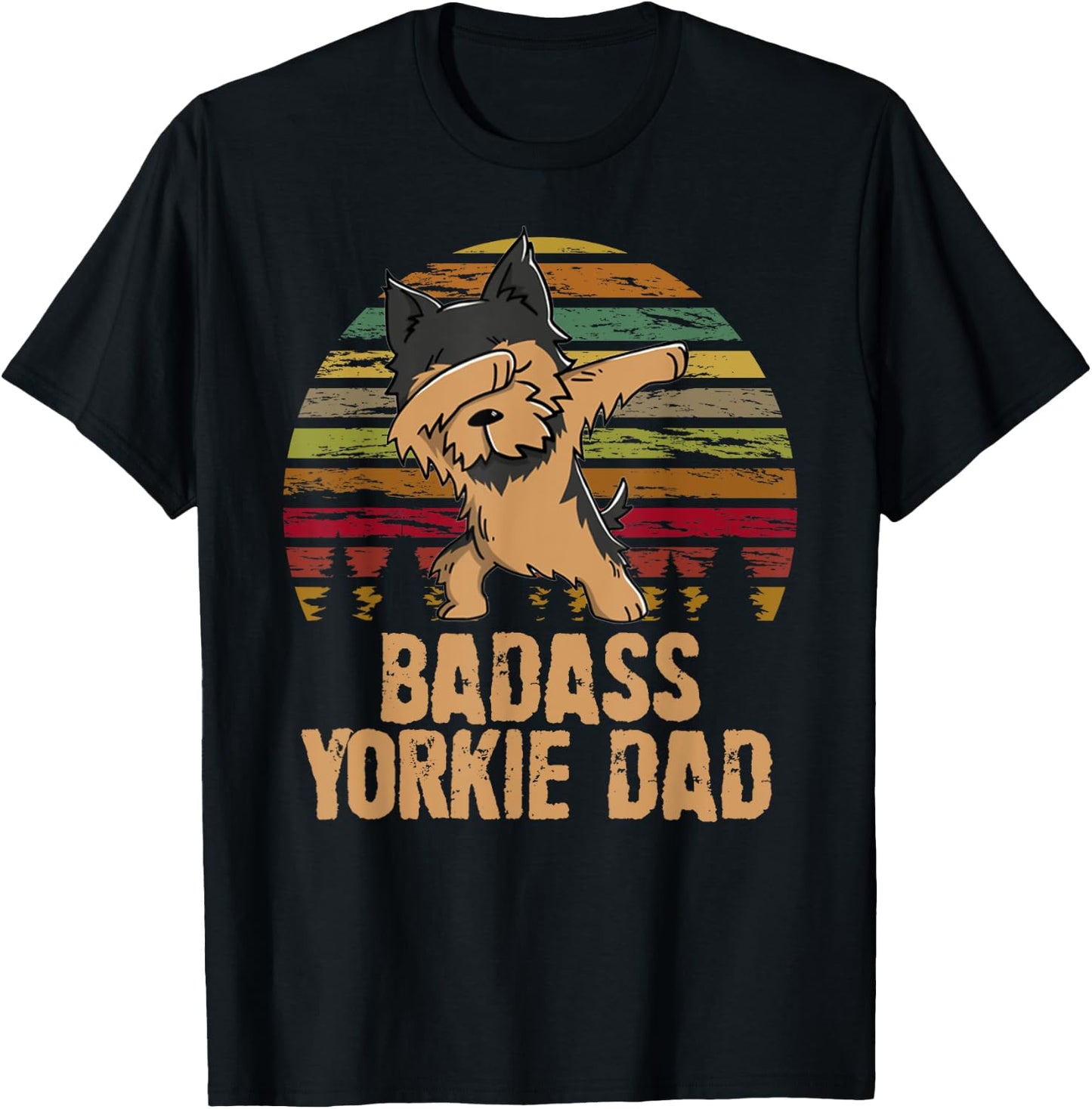 Funny Dabbing Badass Yorkie Dad T-Shirt - T-Shirt | Black