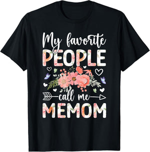 Favorite People Call Me Memom Grandma Memom Grandmother T-Shirt - T-Shirt | Black