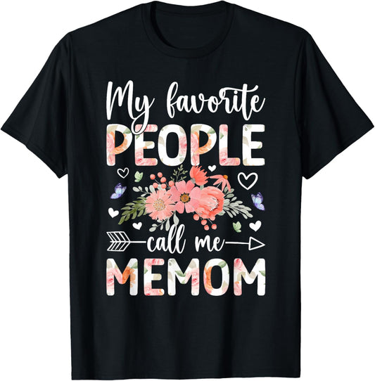 Favorite People Call Me Memom Grandma Memom Grandmother T-Shirt - T-Shirt | Black