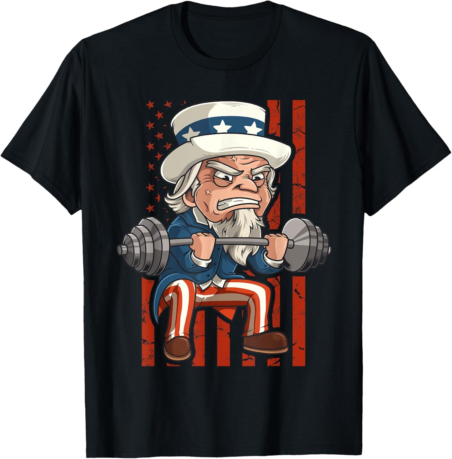 Weightlifting Uncle Sam Patriotic 4th of July Gym Workout T-Shirt - T-Shirt | Black