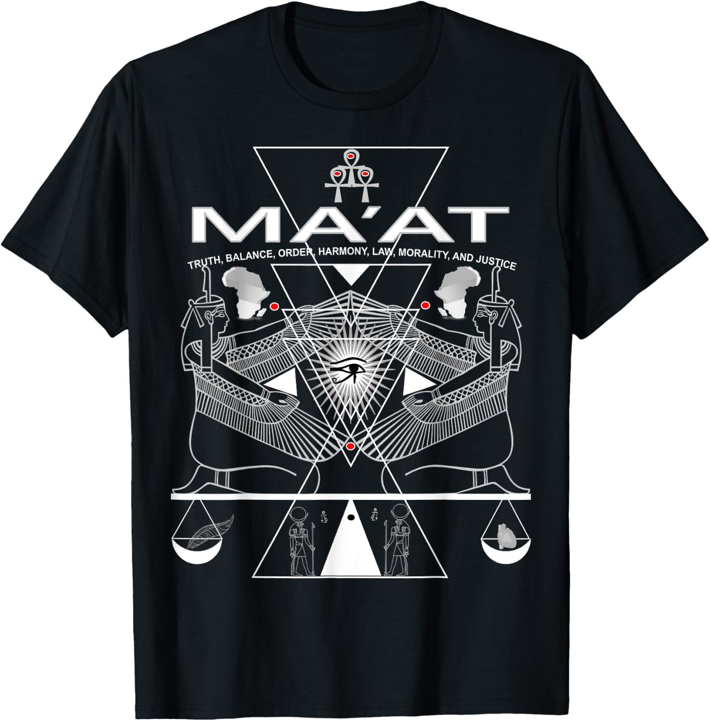Egyptian Goddess Maat Shirt Kemetic Ankh Pyramid Africa T-Shirt - T-Shirt | Black