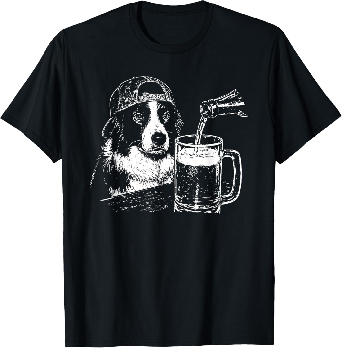 Border Collie Drinking Beer Funny Dog Meme T-Shirt - T-Shirt | Black