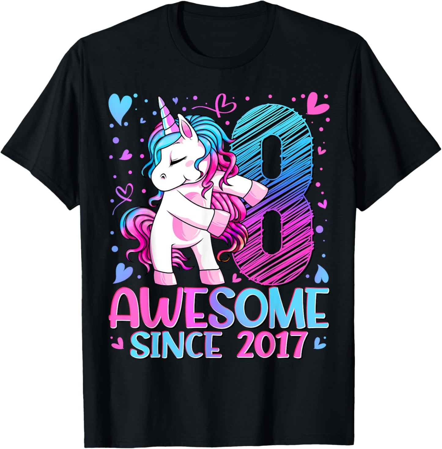 8 Year Old Unicorn Gifts For Girls 8th Birthday Girl Party T-Shirt - T-Shirt | Black