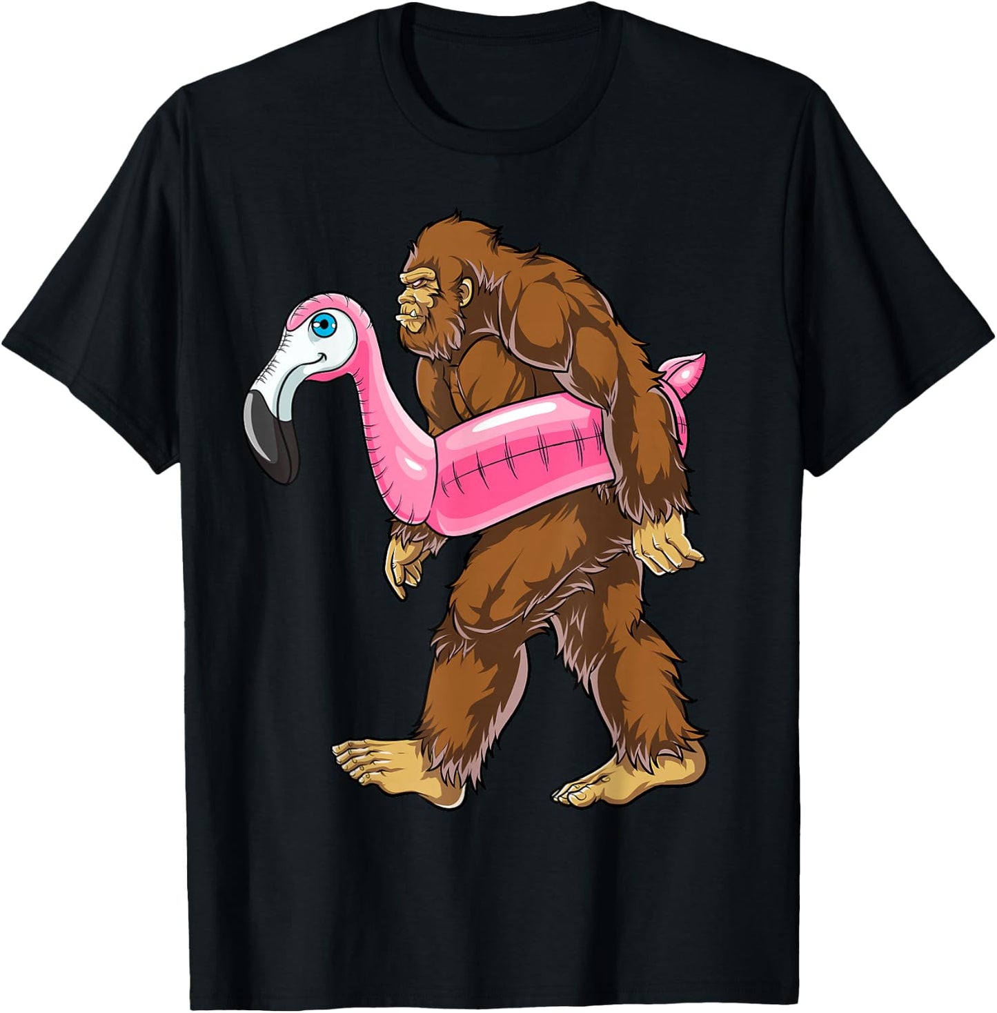 Pool Party Bigfoot Flamingo Men Women Sasquatch Pink Float Small T-Shirt - T-Shirt | Black
