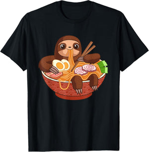Kawaii Cute Anime Sloth Otaku Japanese Ramen Noodles T-Shirt - T-Shirt | Black