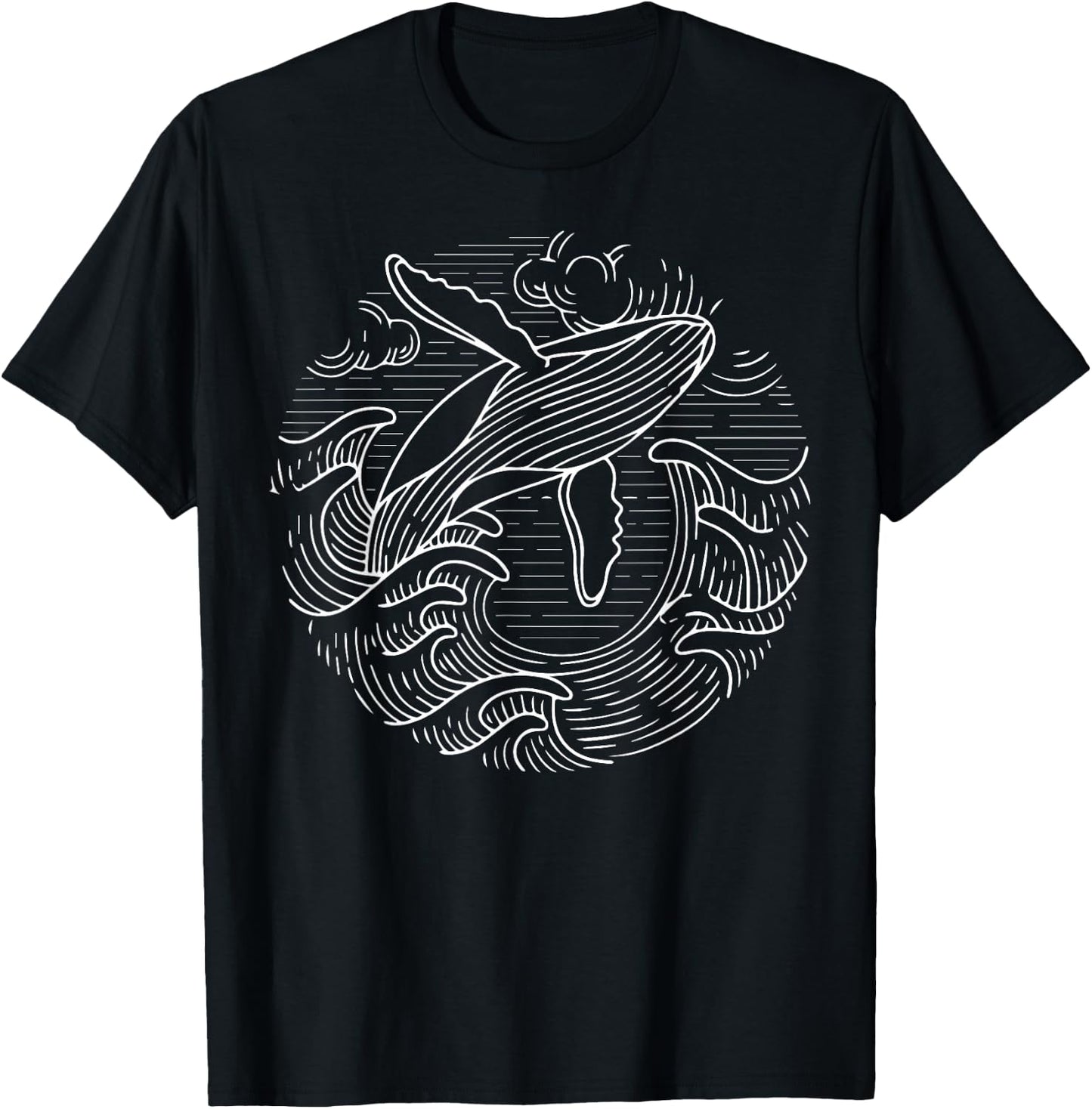 Whale Shirt Ocean Waves Humpback Whale T-Shirt - T-Shirt | Black
