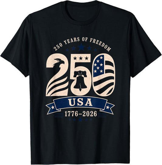 Patriotic Vintage 250th Anniversary USA 250 Year 4th of July T-Shirt - T-Shirt | Black