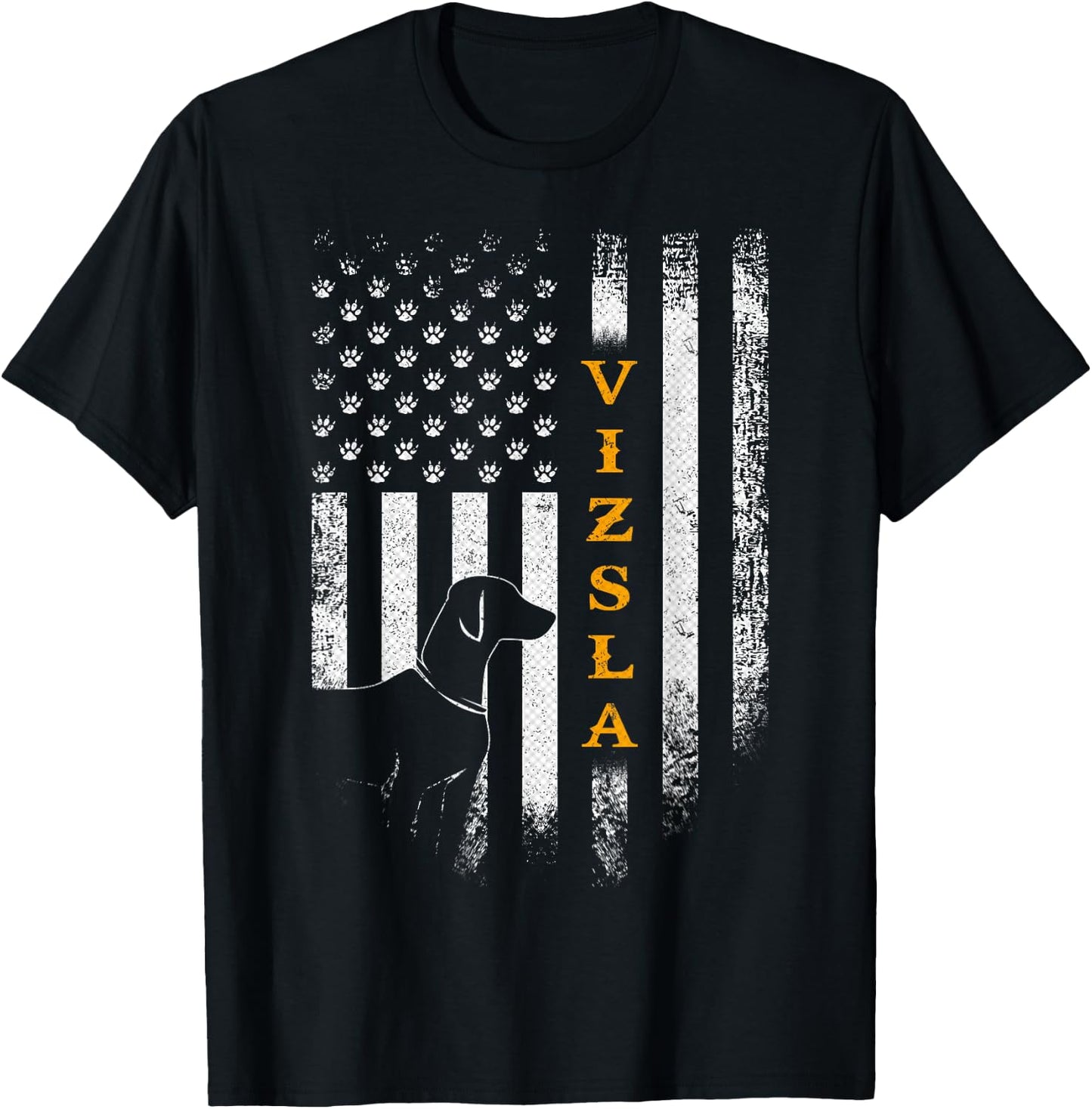 Vintage USA Vizsla Dog Silhouette American Flag Funny Gift T-Shirt - T-Shirt | Black