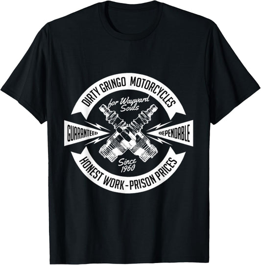 The Dirty Gringo Motorcycle Rat Rod Crossed Spark Plugs Sexy T-Shirt - T-Shirt | Black