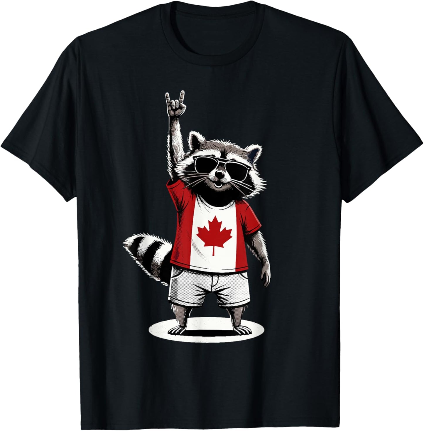 Raccoon Canadian Flag Rocks Funny Canada T-Shirt - T-Shirt | Black