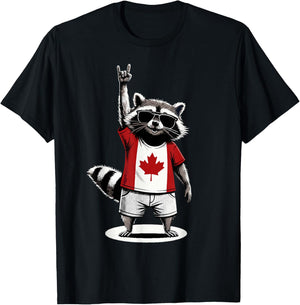 Raccoon Canadian Flag Rocks Funny Canada T-Shirt - T-Shirt | Black