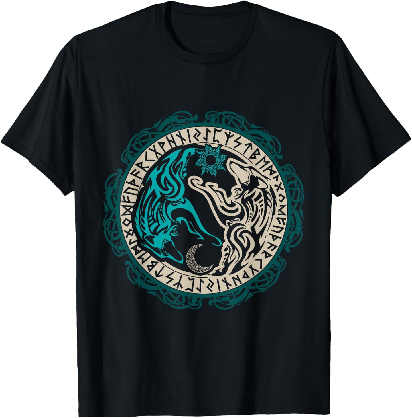 Skoll and Hati Chasing the Moon Viking T-Shirt - T-Shirt | Black