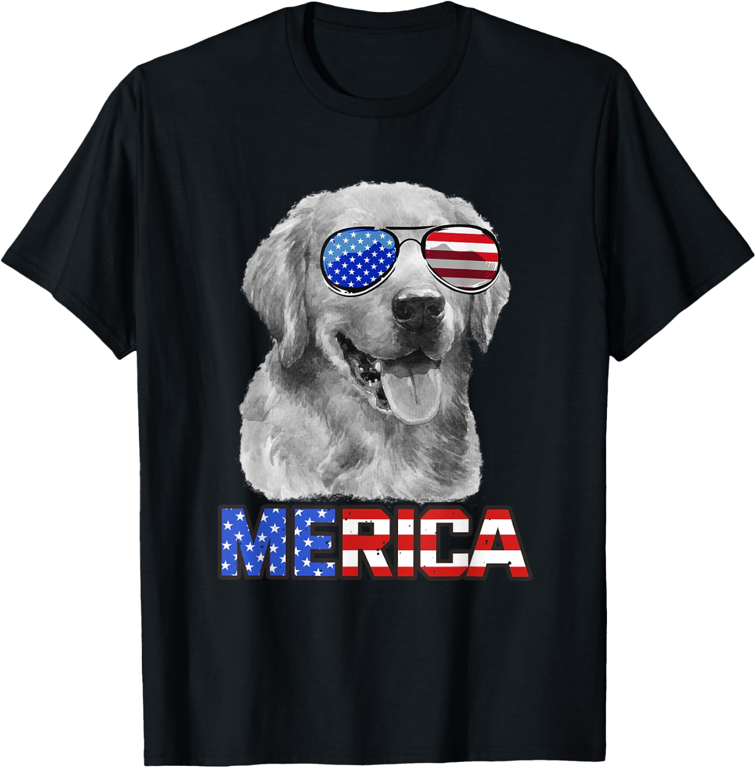 Golden Retriever Dog Merica 4th July Patriotic American Men T-Shirt - T-Shirt | Black