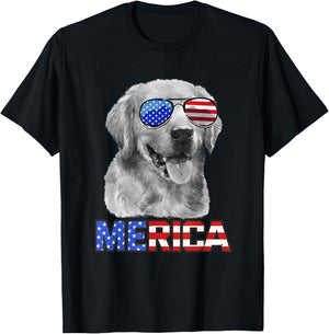 Golden Retriever Dog Merica 4th July Patriotic American Men T-Shirt - T-Shirt | Black
