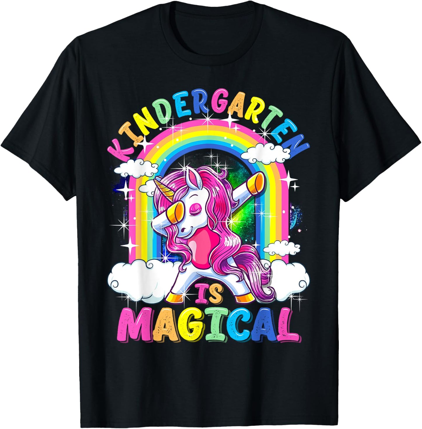 Kindergarten Is Magical Dabbing Unicorn Back To School Girls T-Shirt - T-Shirt | Black