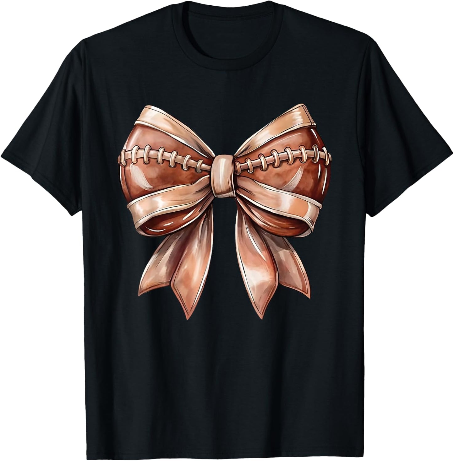 Coquette Bow American Football Thanksgiving Autumn - -Adults & Kids - Black - Short Sleeve - Size S (US) T-Shirt - T-Shirt | Black
