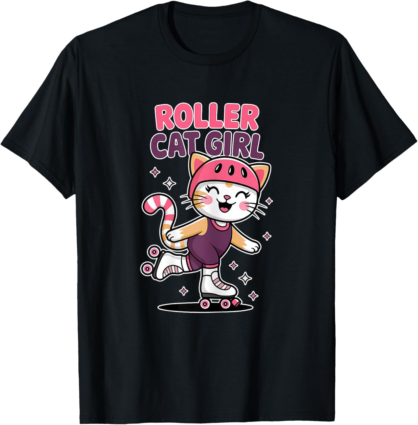 Roller Cat Girl Skating Cat Funny Roller Skating T-Shirt - T-Shirt | Black