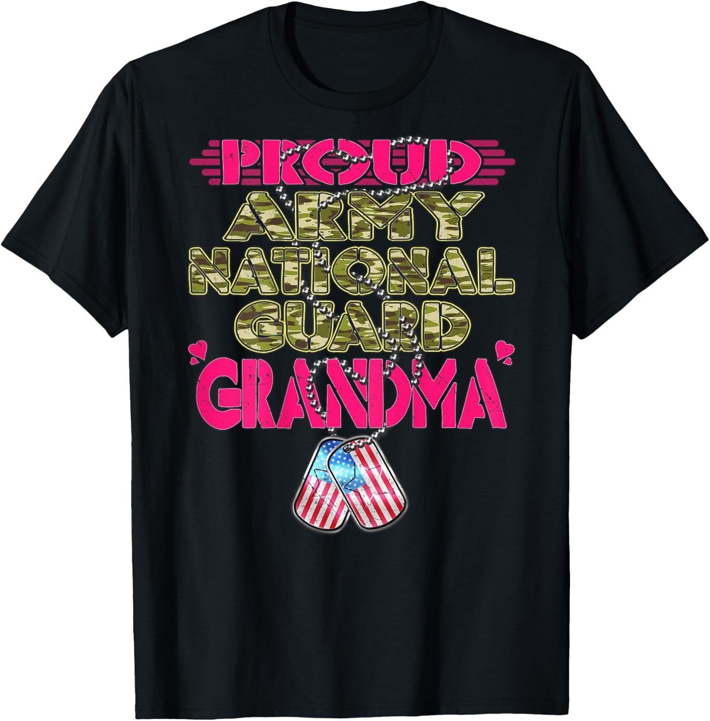 Proud Army National Guard Grandma Dog Tag US Military Family Men Women T-Shirt - T-Shirt | Black