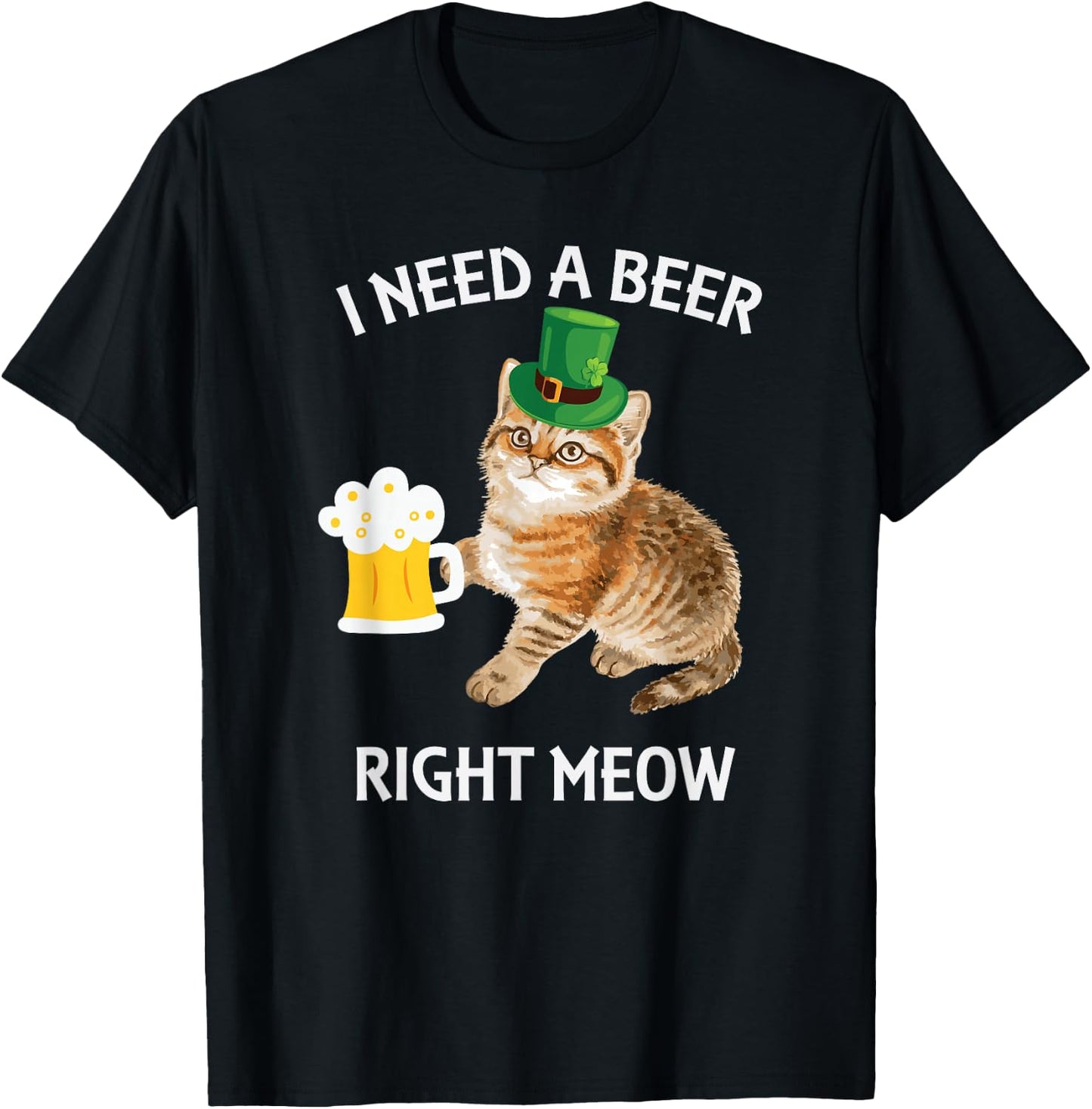 Funny Irish Beer Cat St Patricks Day Drinking with Hat T-Shirt - T-Shirt | Black