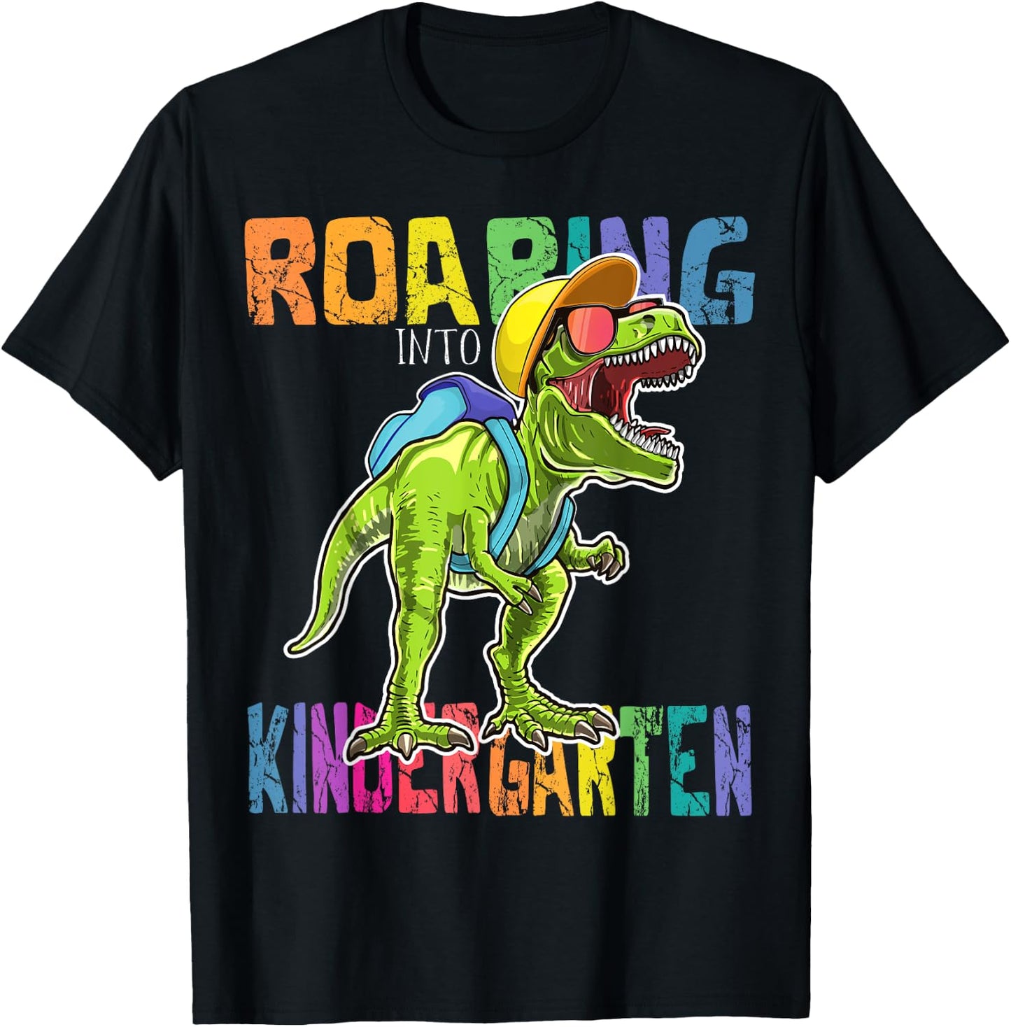 Roaring Kindergarten Dinosaur T Rex Back to School Boys Gift T-Shirt - T-Shirt | Black