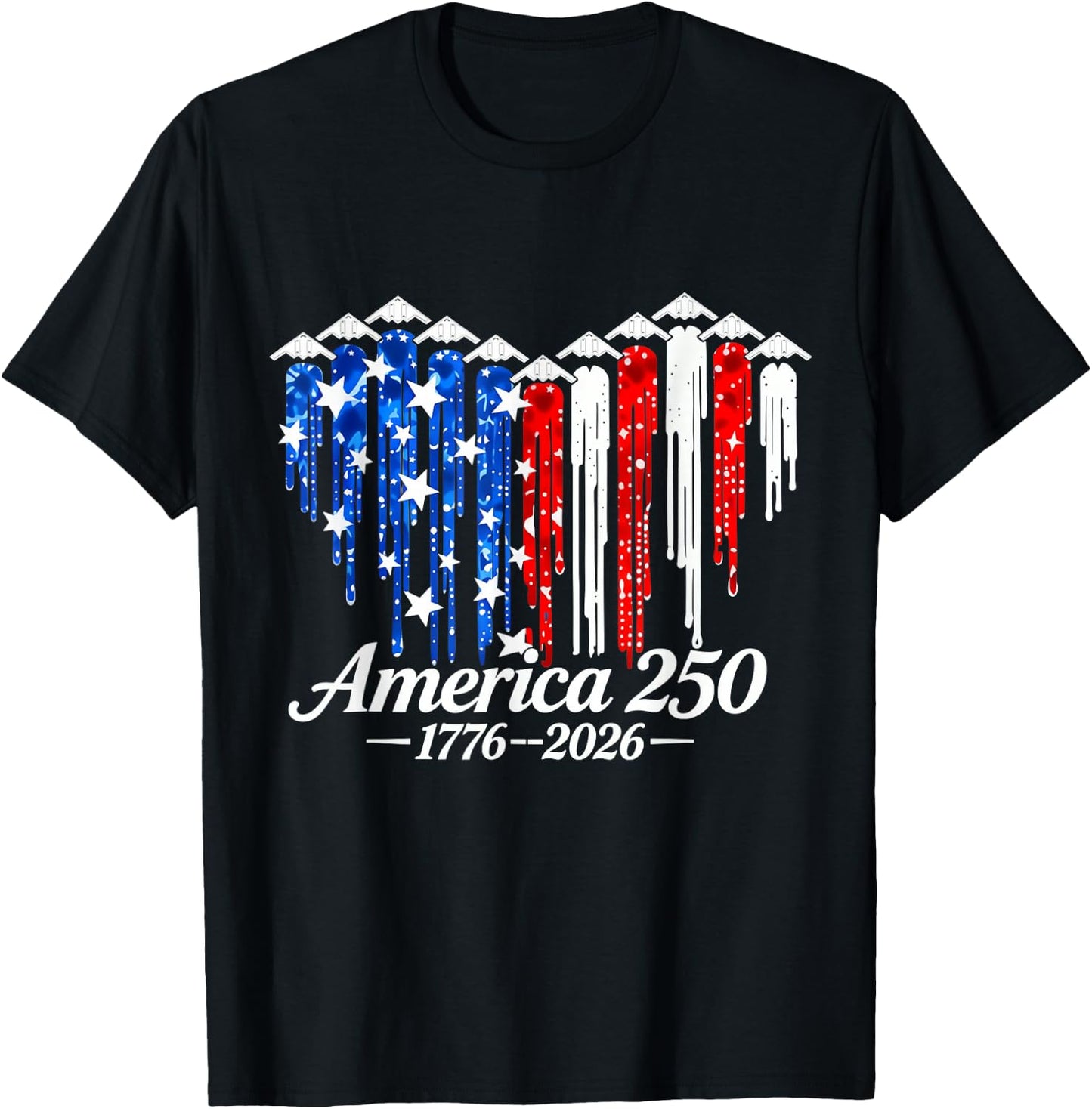 250 Years 1776 2026 B2 Jets Heart Flag Birthday 4th of July T-Shirt - T-Shirt | Black