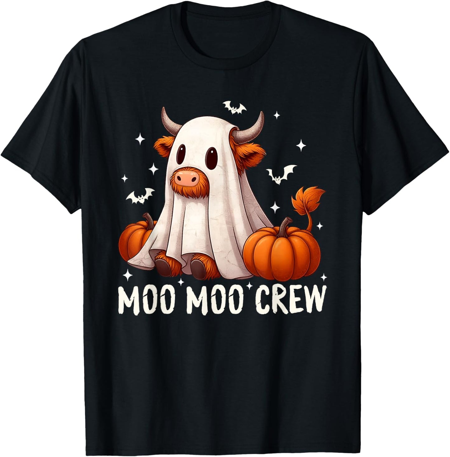 Moo Moo Crew Funny Halloween Cow Ghost Pumpkins Farmer T-Shirt - T-Shirt | Black