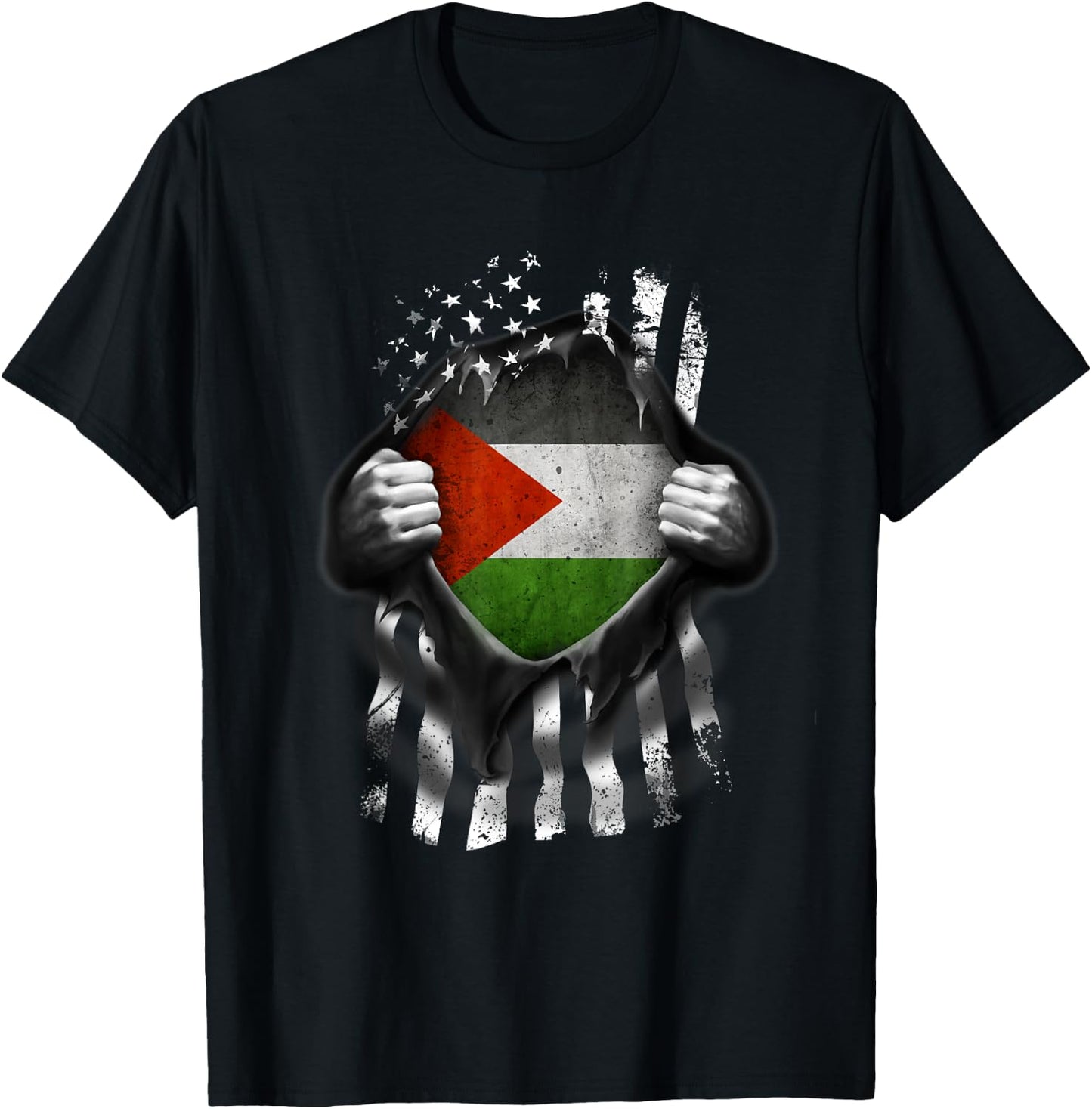 Palestinian American Flag T Shirt. Palestine National Flag T-Shirt - T-Shirt | Black