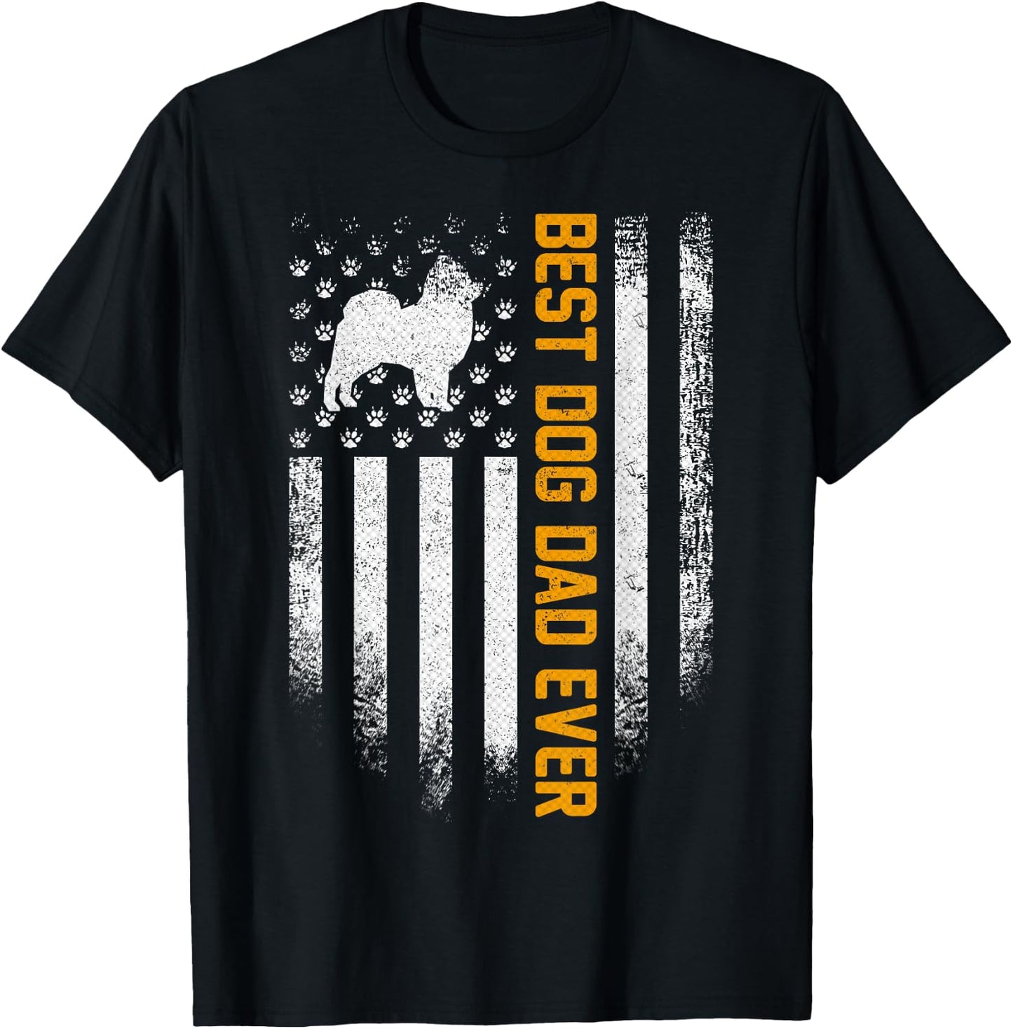 Vintage USA Best Pomeranian Dog Dad Ever American Flag Gift Men T-Shirt - T-Shirt | Black