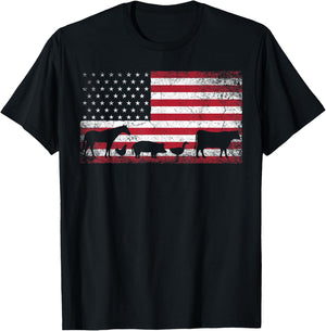 American Flag 4th of July Chicken Horse Cow Pig Farm Gift Small T-Shirt - T-Shirt | Black