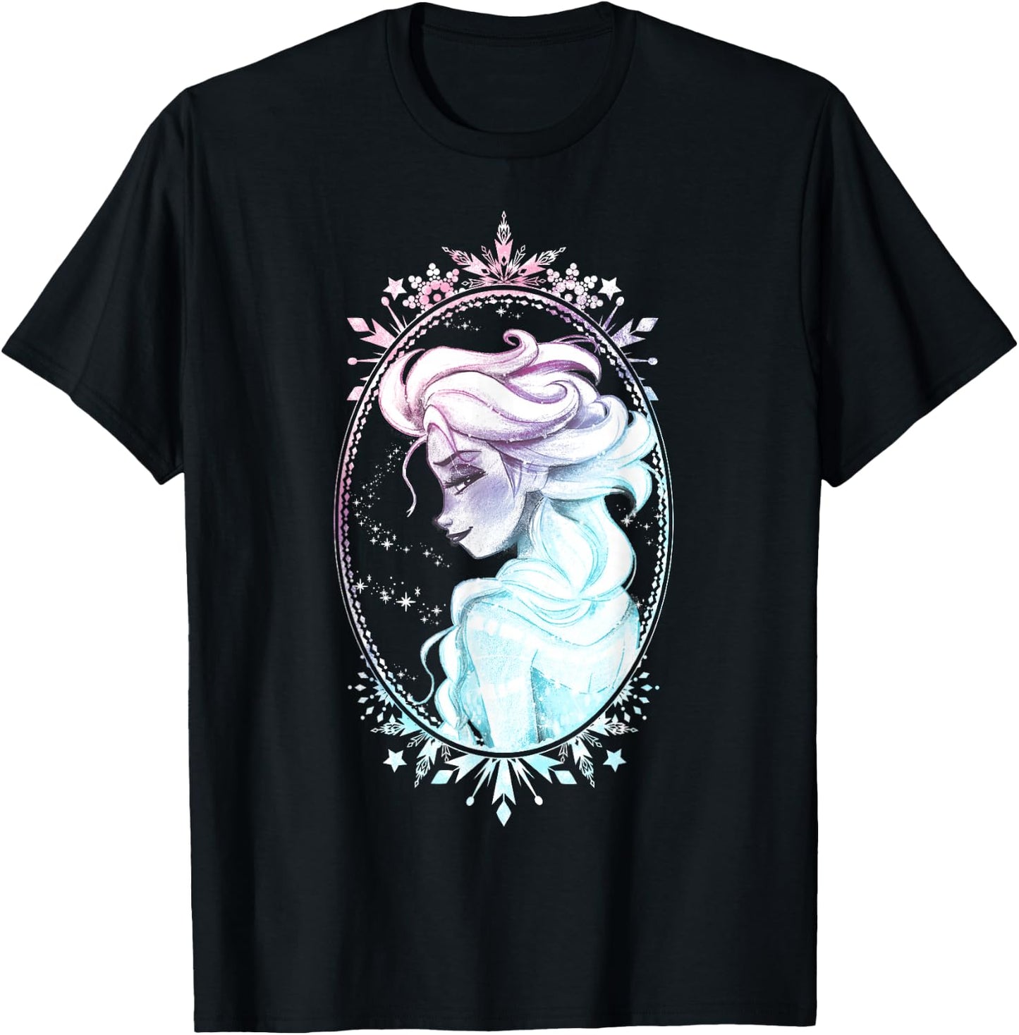Disney Frozen Elsa Side Glance Framed in Winter Small T-Shirt - T-Shirt | Black